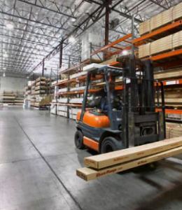 Inside an industrial warehouse